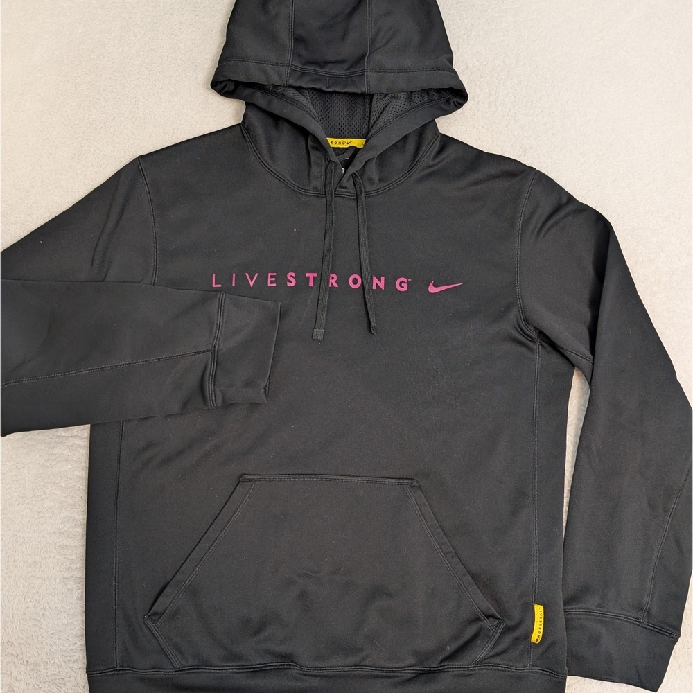 Nike‎ Livestrong ThermaFit Hoodie Mens Small Black Logo Pullover Sweatshirt